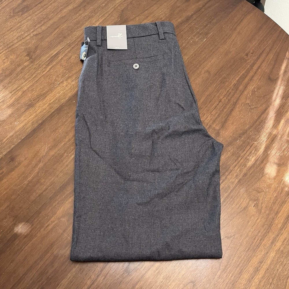 Ashworth Wool Golf Pants Men's Dark Grey Heather Pleated 36 Straight Leg